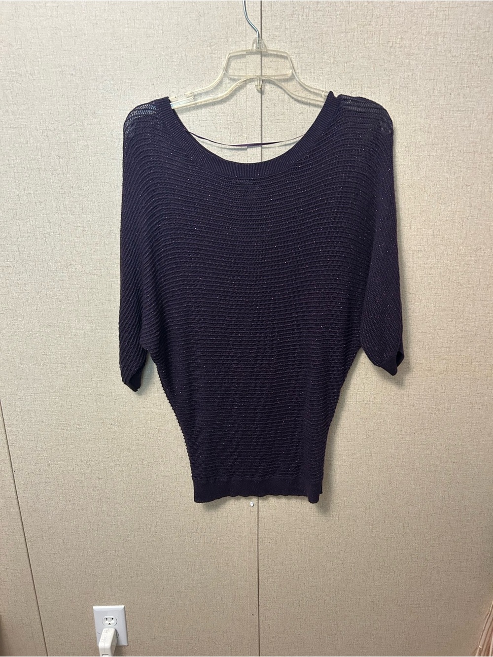 Express Navy Ribbed Short-Sleeve Scoop Neck Sweater